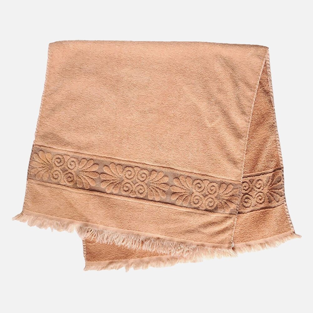 Cannon Monticello Cotton Blend Bath Towel Faded Orange Floral Texture Fringe